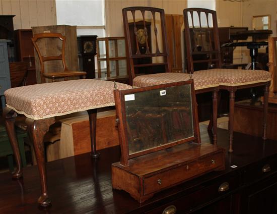 Regency mahogany toilet mirror, a stool and a pair of chairs (4)